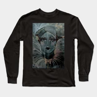 FRENCH PIERROT PERFORMER VINTAGE OIL PASTEL COLLAGE WITH EMBELLISHMENT GOLD METALLIC POSTER Long Sleeve T-Shirt